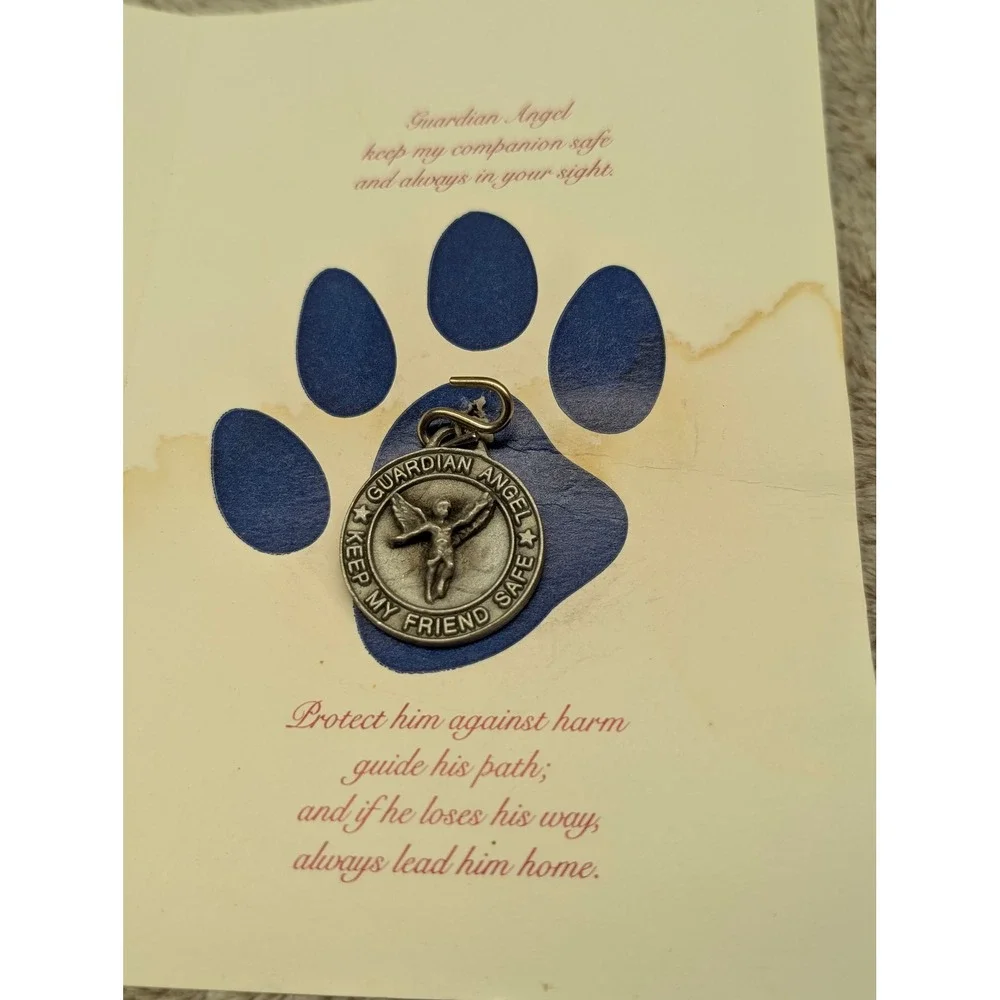Roman Inc Pewter Guardian Angel Pet Medal Dog Tag Charm Vintage 1995 16195